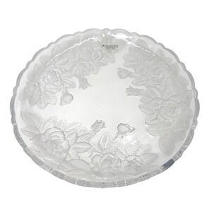Home Beautiful Crystal Japan Frosted Rose Scalloped Round‎ Platter Serving Tray